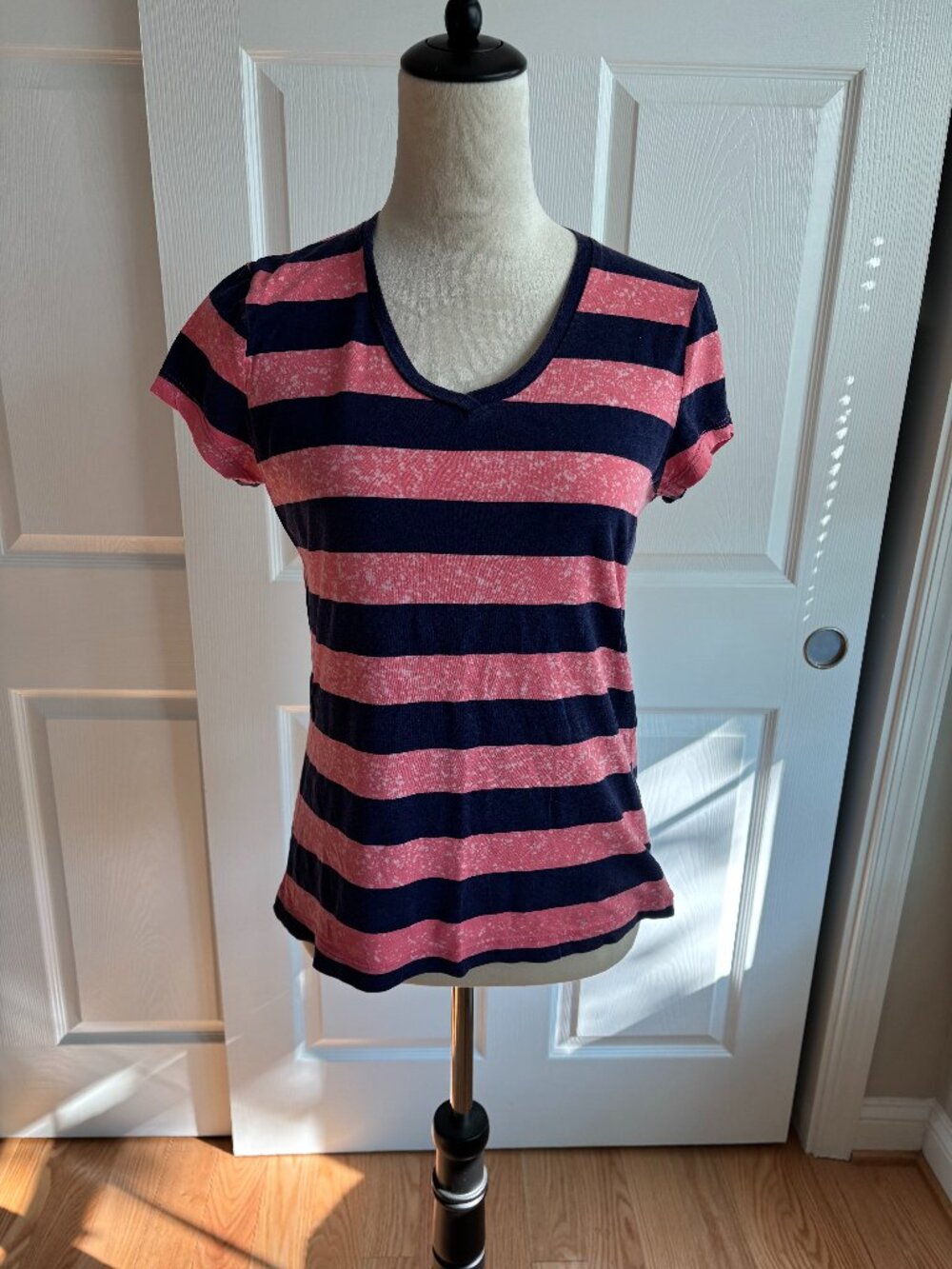 deliA*s Pink & Blue Striped  Tee-Size Medium